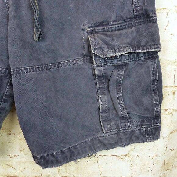 VTG Abercrombie & Fitch Cargo Short Men 34 Blue Baggy Y2K Paratrooper Distressed - Picture 10 of 14